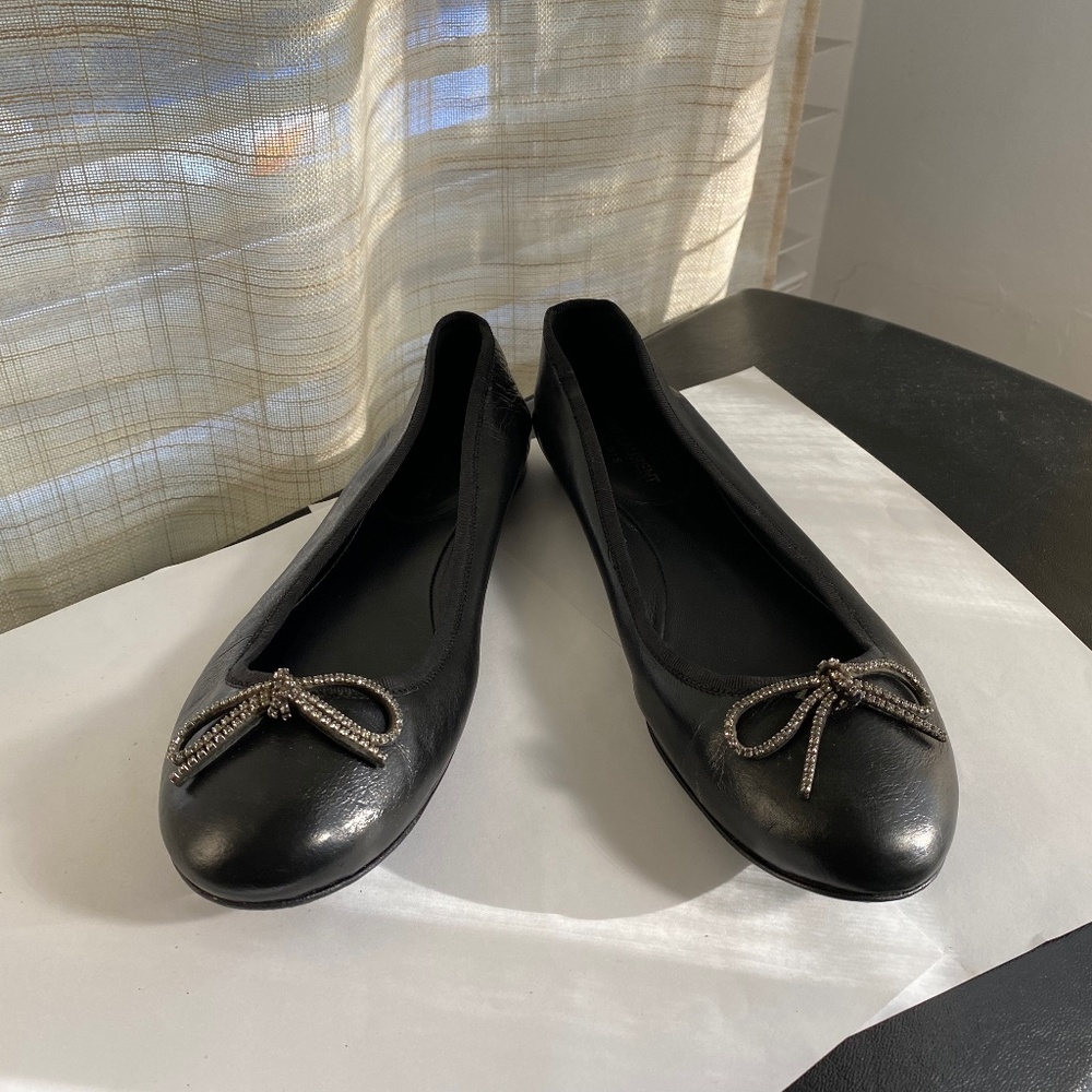 Saint Laurent Paris black ballet leather ballerina flats shoes size 39 Italy